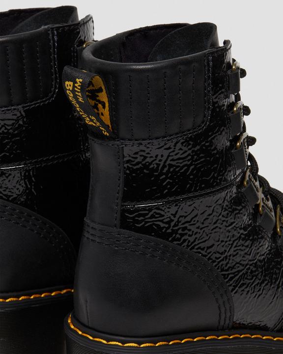 Laurenne Distressed Patent Leather Lace Up Heel Boots