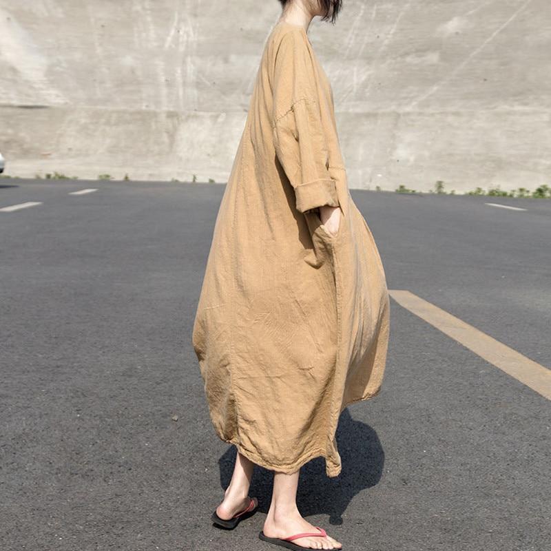 Long Sleeve Oversized Linen Maxi Dress - YOUXIZT