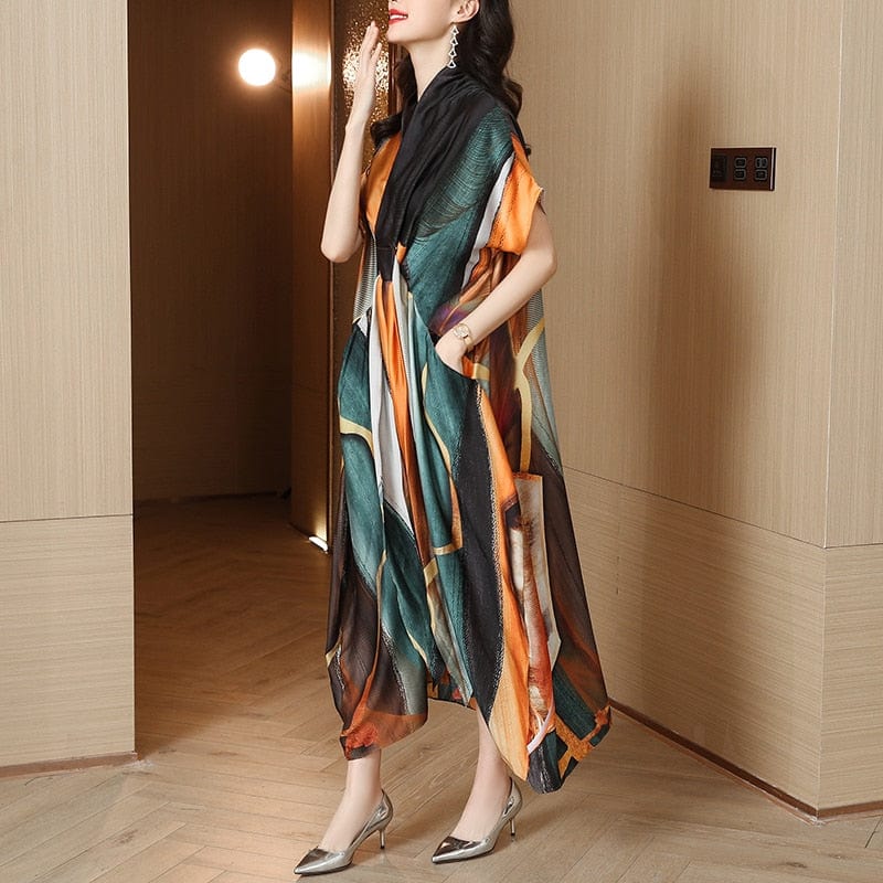 Abstract Art Natural Silk Midi Dress - YOUXIZT