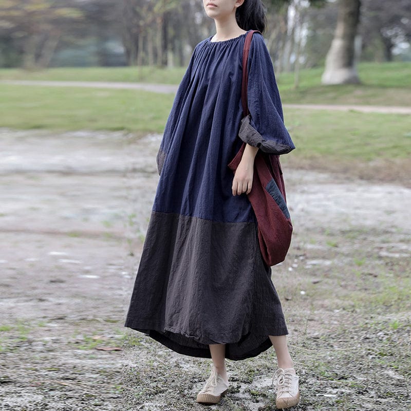 Vintage Patchwork Cotton Linen Dresses - VERGITR
