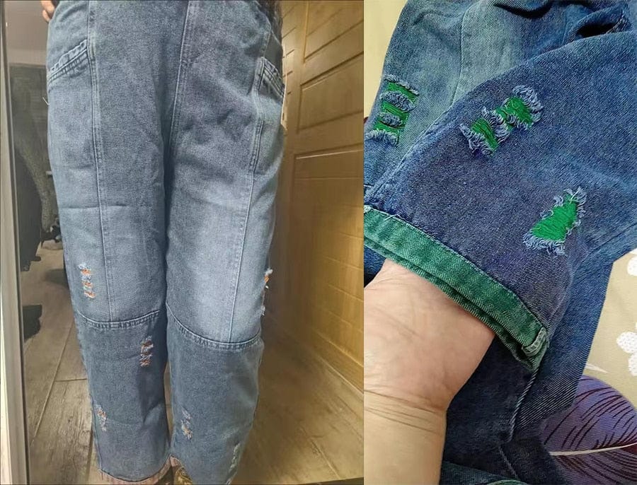 Ripped Harem High Waist Denim Pants - VERGITR
