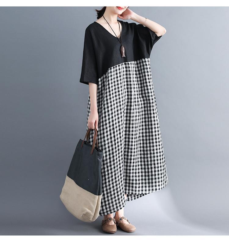 Scottish Valley Black and White Plaid Dress - YOUXIZT