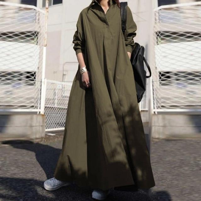 Elaine Army Green Shirt Dress - VERGITR