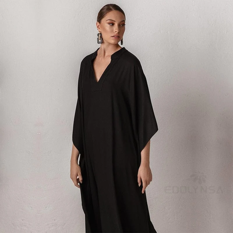 Long Red V-neck Maxi Dress - YOUXIZT