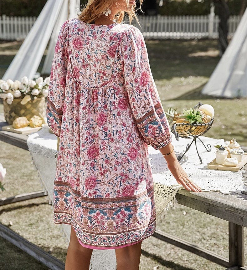 Vibrant V-Neck Bohemian Dress - VERGITR