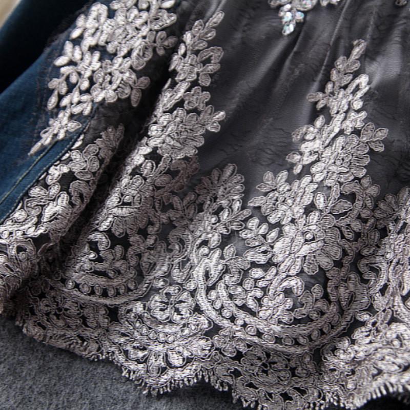 Embroidered Lace Denim Overall Dress - YOUXIZT