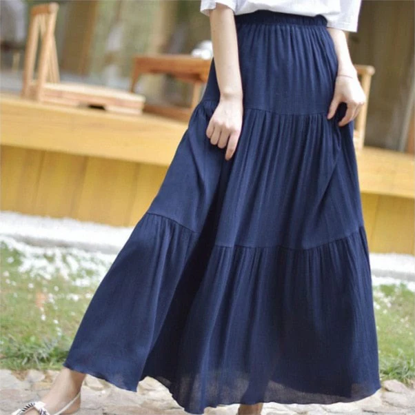 Flowy High Waist Cotton Linen Skirt - VERGITR