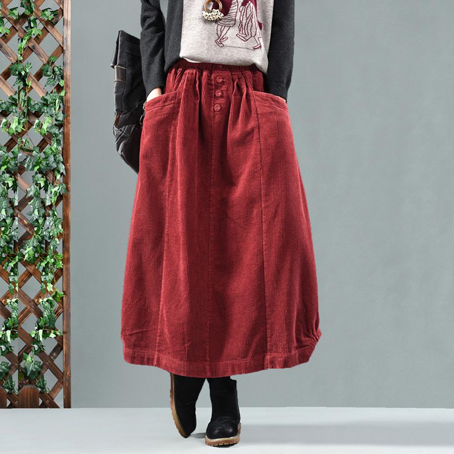 Vintage Pleated Corduroy Midi Skirt - VERGITR