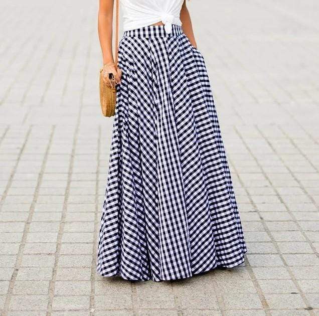 Crystal Elegant Plaid Maxi Skirt - VERGITR