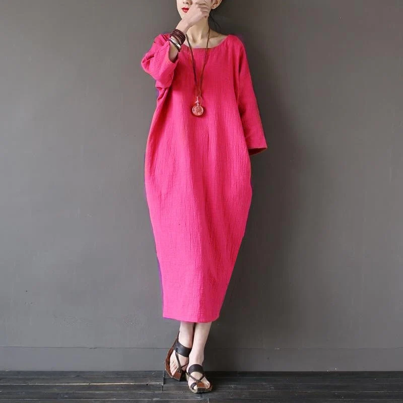 Tulip Cotton Linen Midi Dress - YOUXIZT
