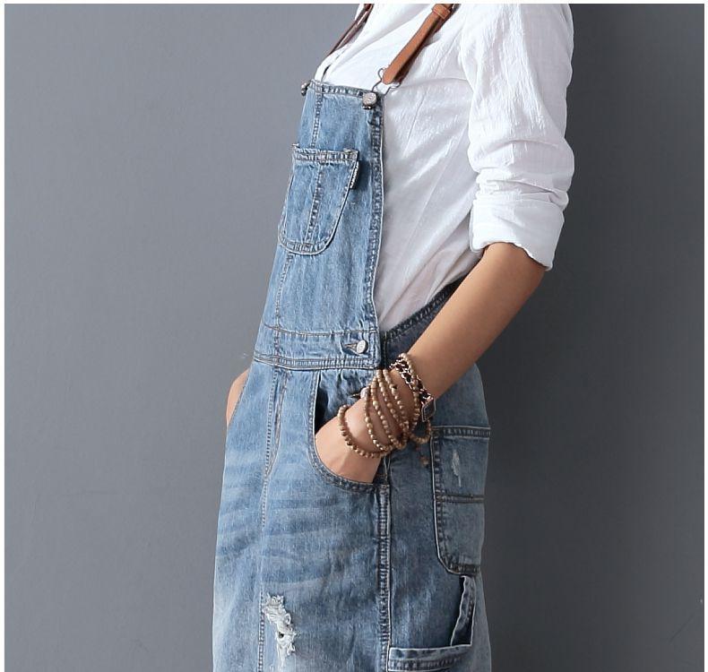 Ripped Denim Overall Dress - YOUXIZT