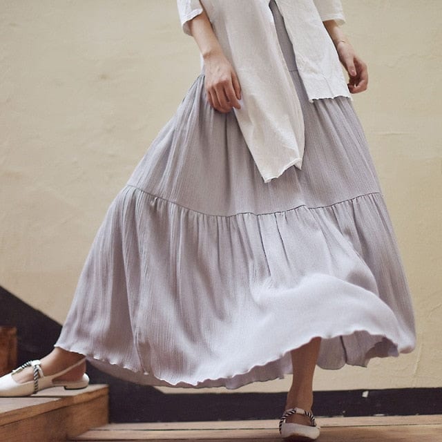 Flowy High Waist Cotton Linen Skirt - VERGITR