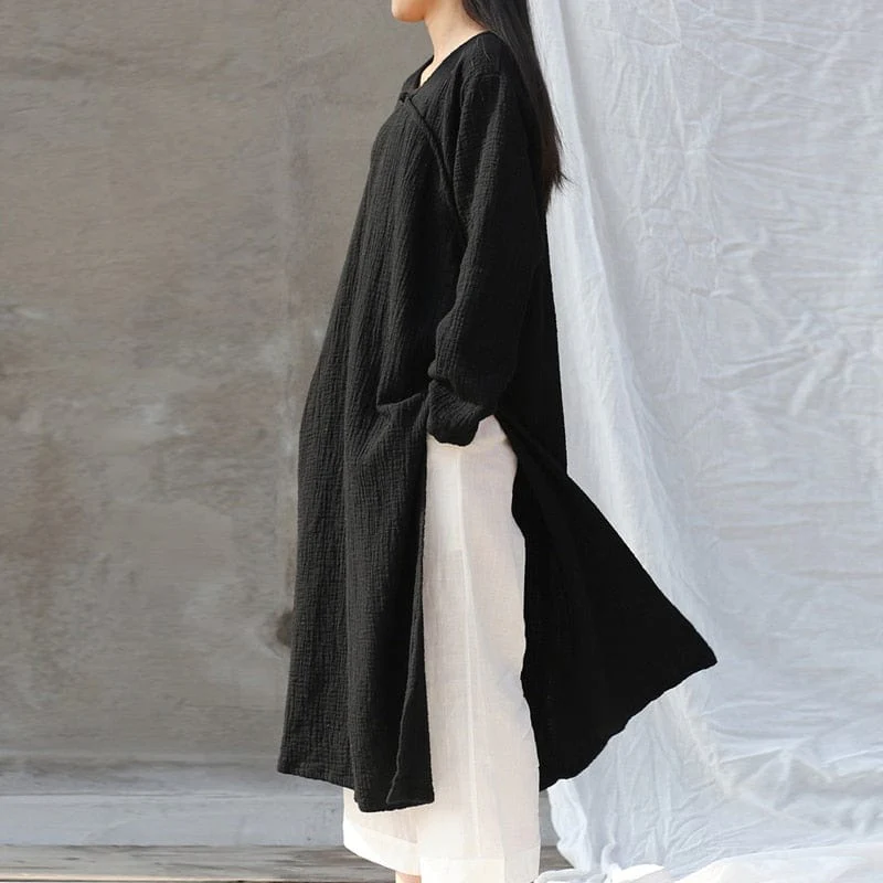 Oversized Cotton Linen Tunic Dress - YOUXIZT