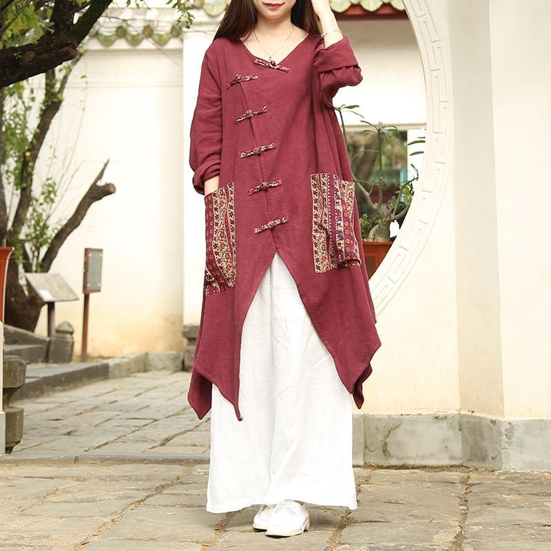 Chinese Style Draped Linen Shirt - VERGITR