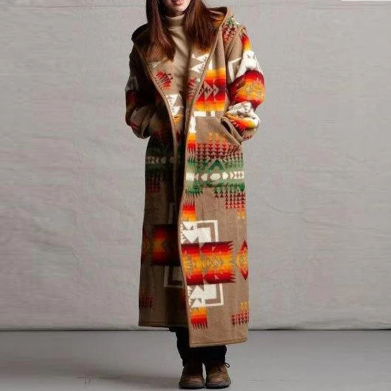 Boho Printed Hooded Long Coat - YOUXIZT