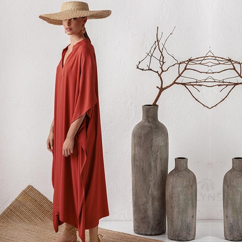 Long Red V-neck Maxi Dress - YOUXIZT