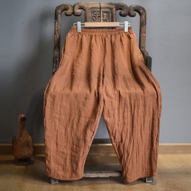 Elastic Waist Linen Trousers - YOUXIZT