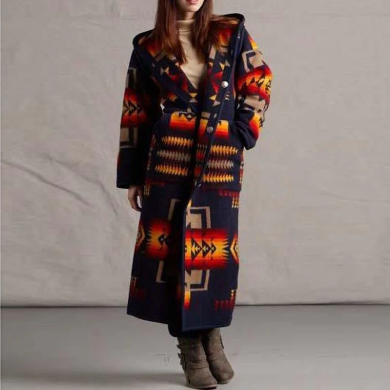 Boho Printed Hooded Long Coat - YOUXIZT