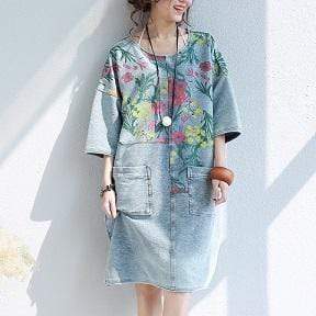 Loose Floral Printed Hippie Shirt Dress - VERGITR