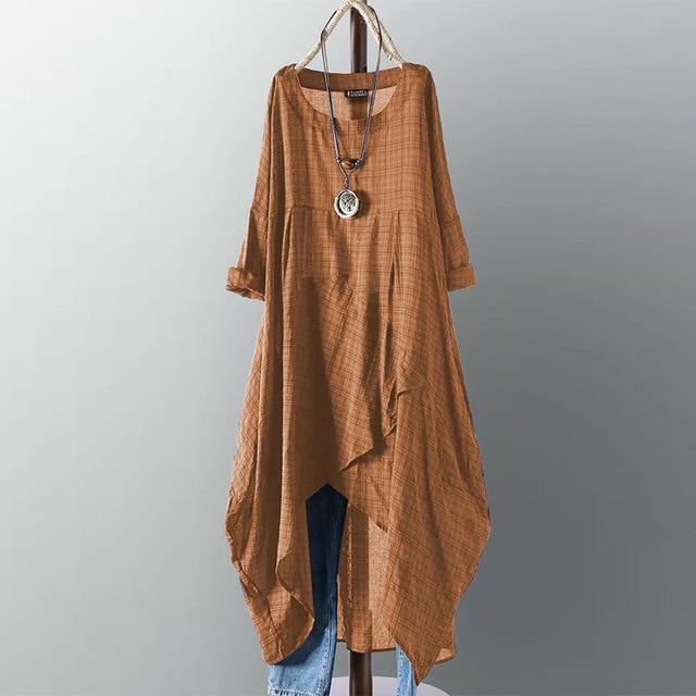 Casual Long Sleeve Asymmetrical Shirt Dress - YOUXIZT