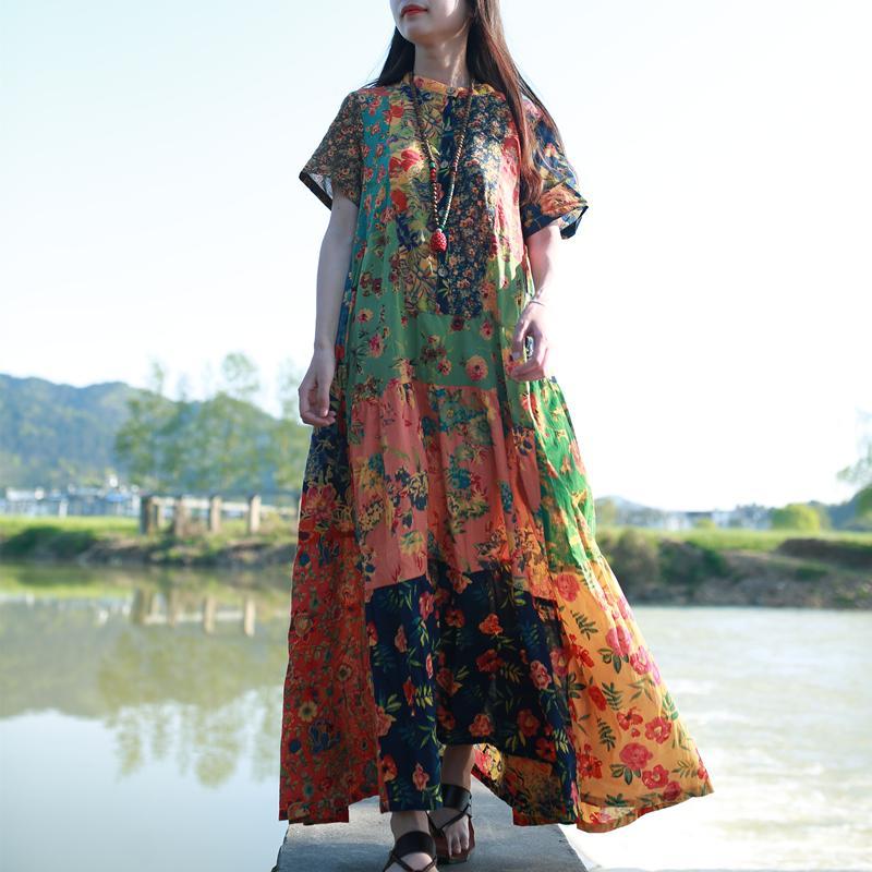 Multicolor Random Patchwork Hippie Dress - YOUXIZT