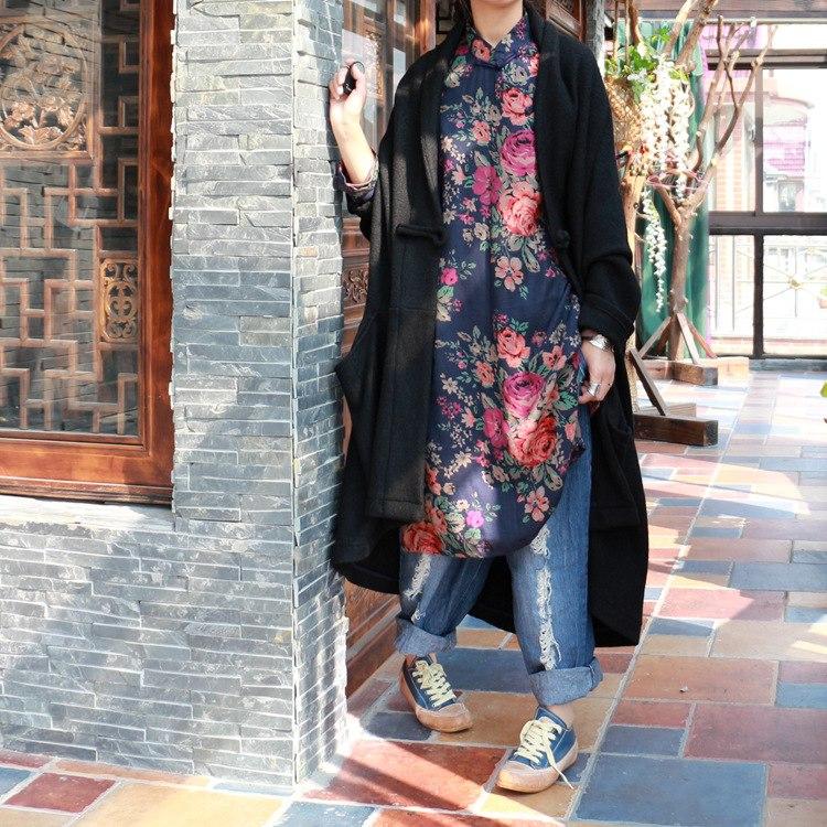 Mandarin Collar Floral Long Shirt | Hippie - YOUXIZT