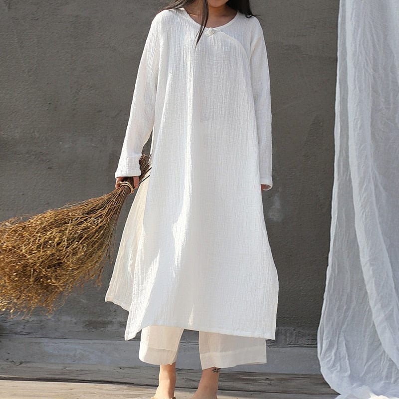Oversized Cotton Linen Tunic Dress - YOUXIZT
