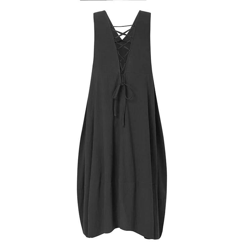 Casual V-neck Sleeveless Midi Dress - YOUXIZT