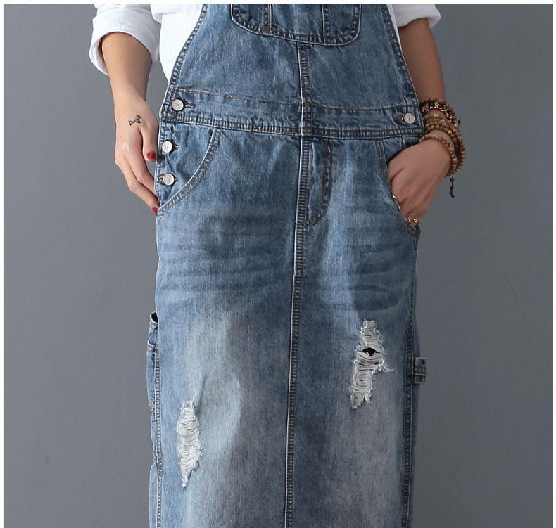 Ripped Denim Overall Dress - YOUXIZT