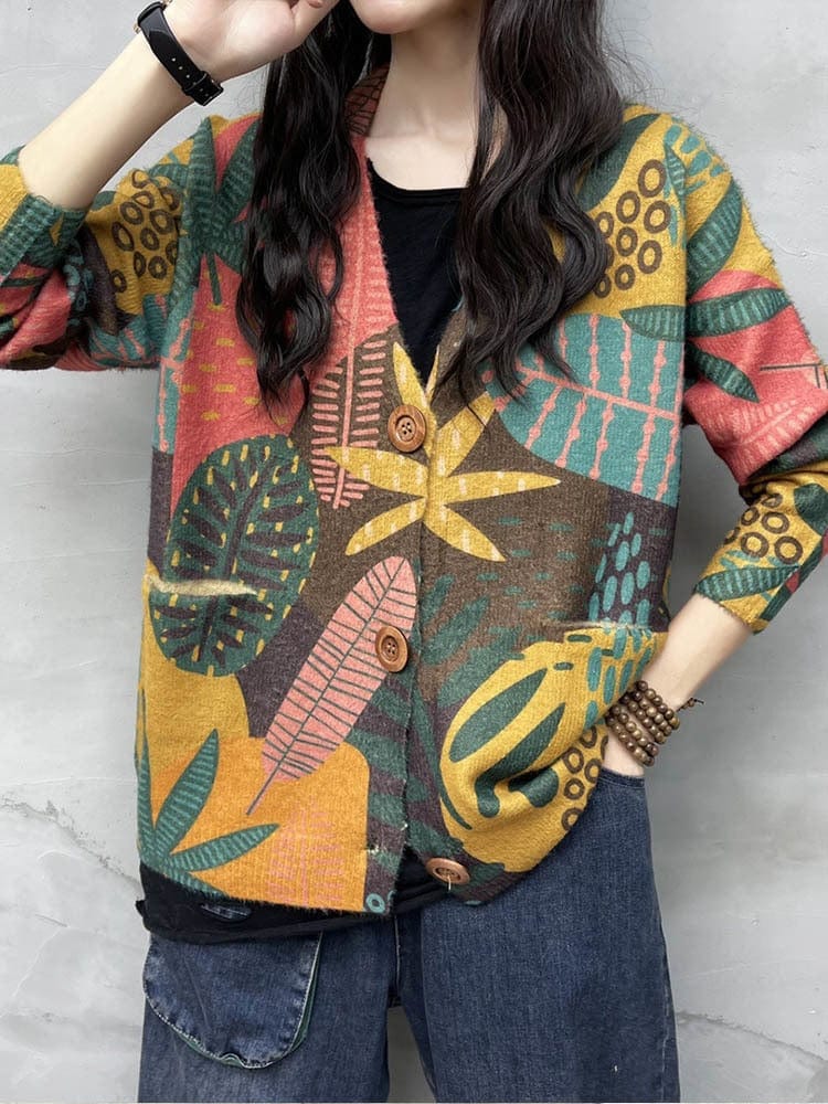 Floral Knitwear Printed Cardigan - YOUXIZT
