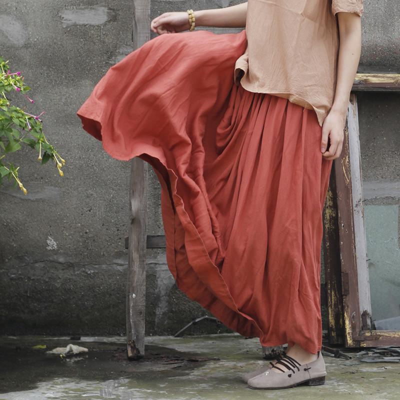 Burned Orange Pleated Cotton Skirt - VERGITR