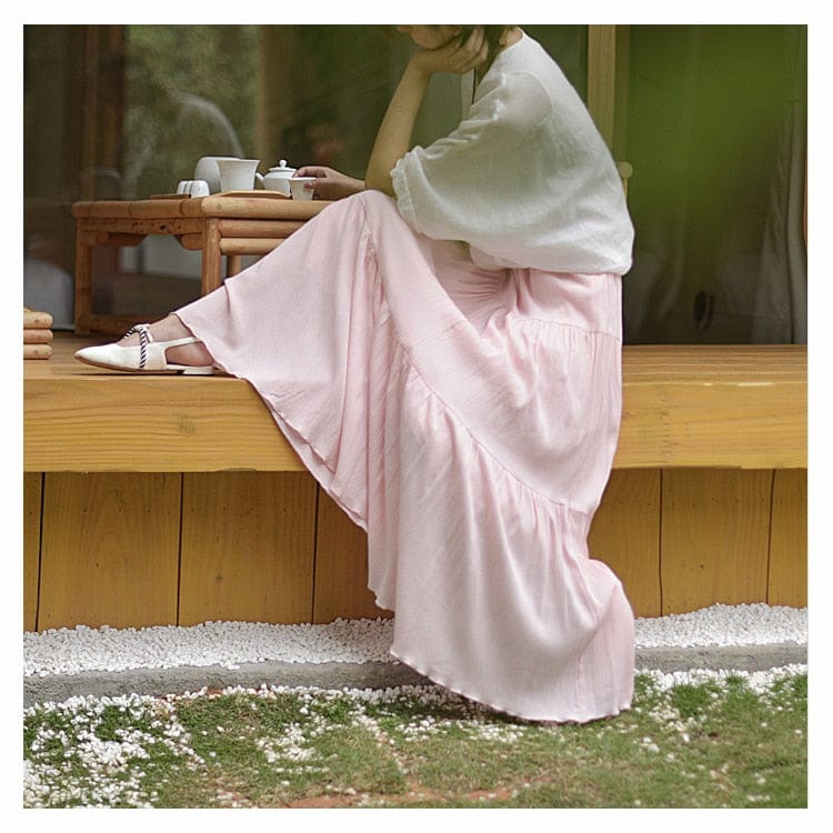 Flowy High Waist Cotton Linen Skirt - VERGITR