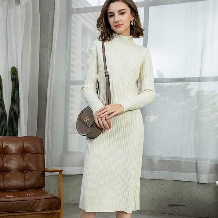 Solid Knitted Cotton Dress - YOUXIZT