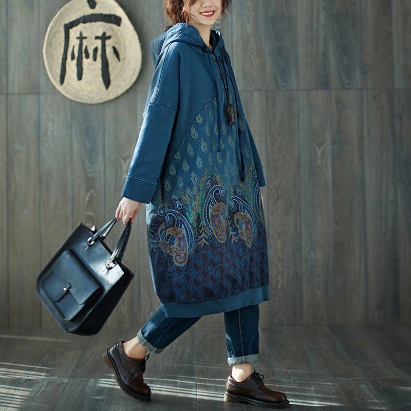 Peacock Paisley Hooded Sweater Dress - YOUXIZT