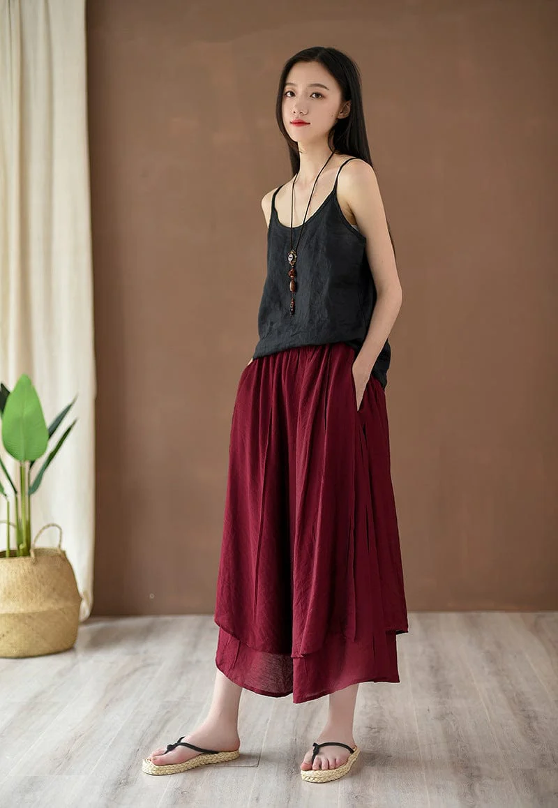 Flowy 3/4 Length Palazzo Pants - YOUXIZT