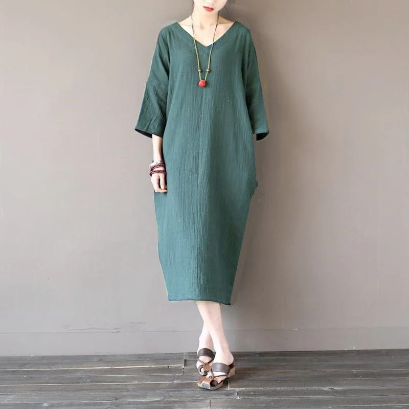 Tulip Cotton Linen Midi Dress - YOUXIZT