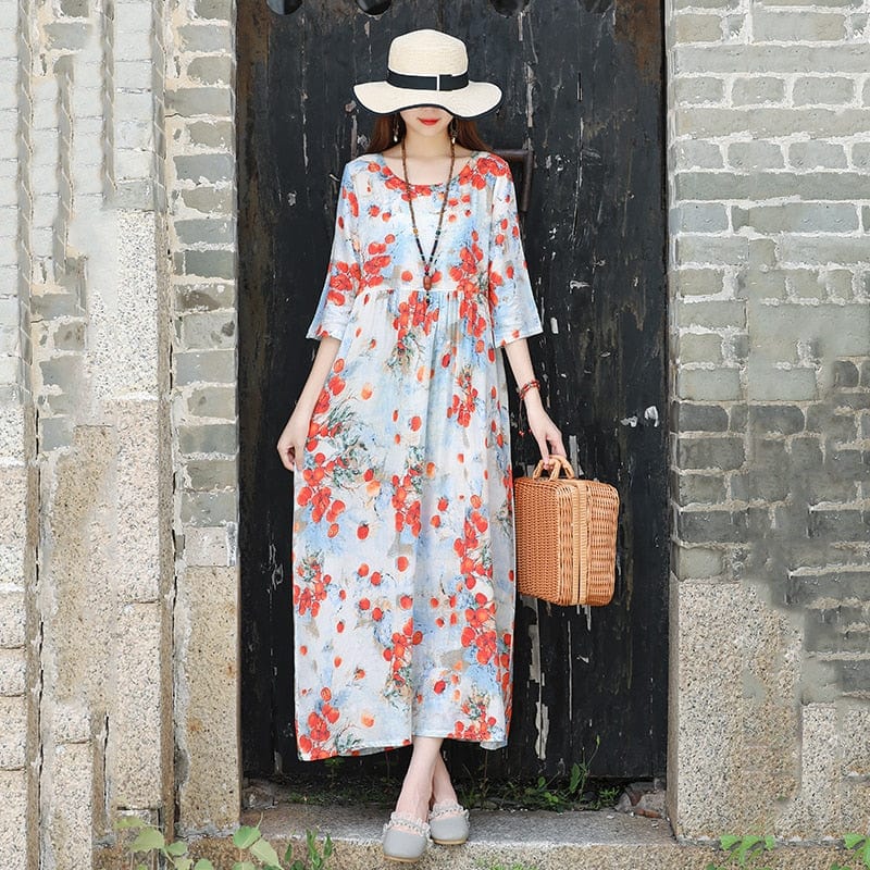 Fang Hua Floral Midi Dress - VERGITR