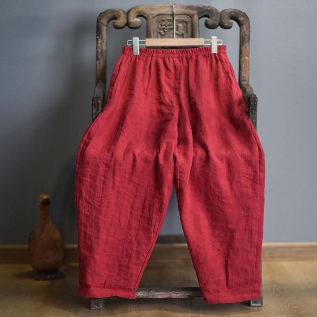Elastic Waist Linen Trousers - YOUXIZT