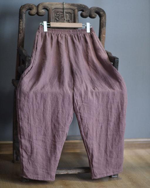 Elastic Waist Linen Trousers - YOUXIZT