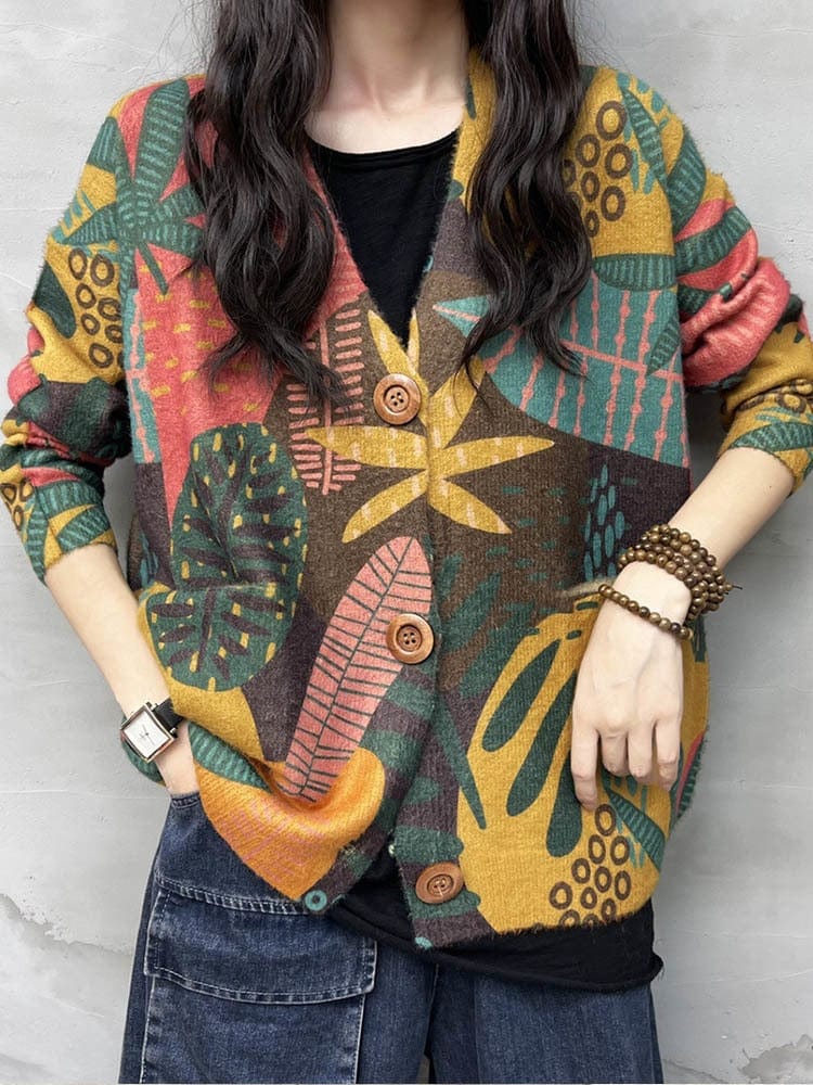 Floral Knitwear Printed Cardigan - YOUXIZT