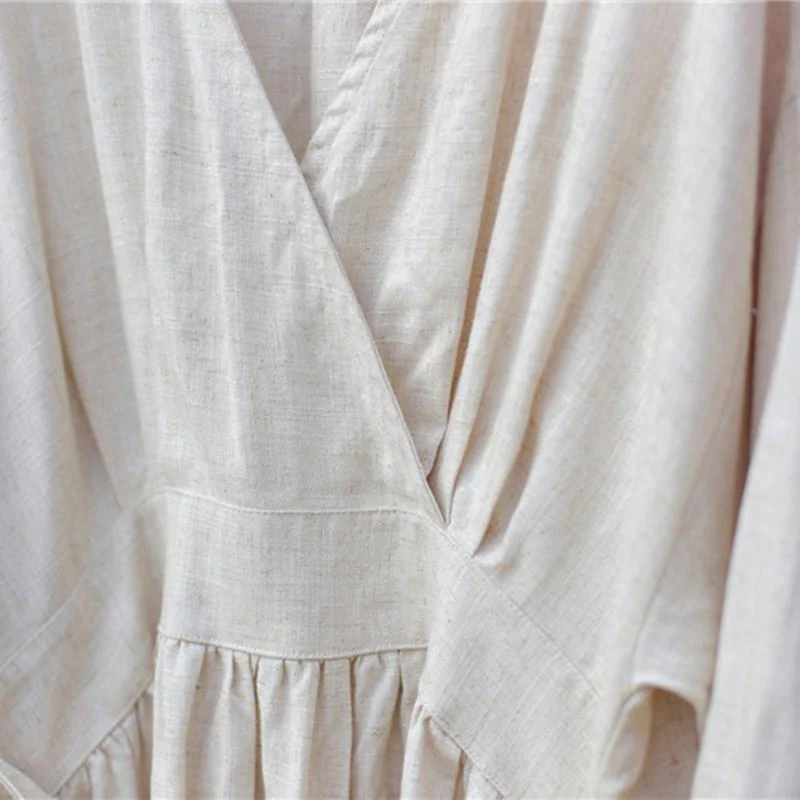 Empire Waist Cotton Linen Casual Dress - YOUXIZT