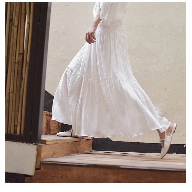 Flowy High Waist Cotton Linen Skirt - VERGITR