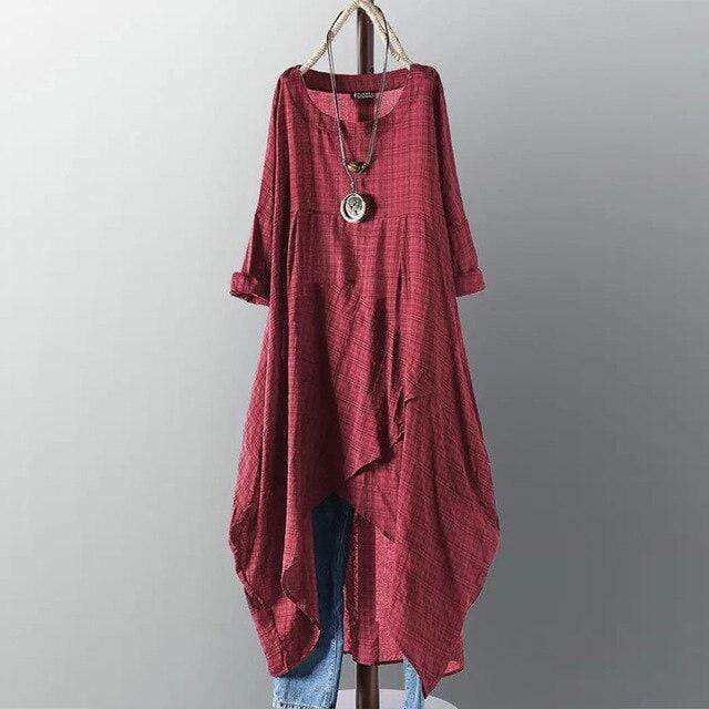 Casual Long Sleeve Asymmetrical Shirt Dress - YOUXIZT