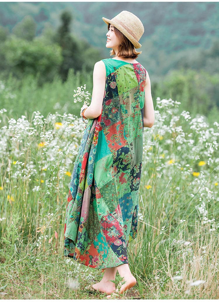 Patchwork Colourful Cotton Hippie Dress - YOUXIZT