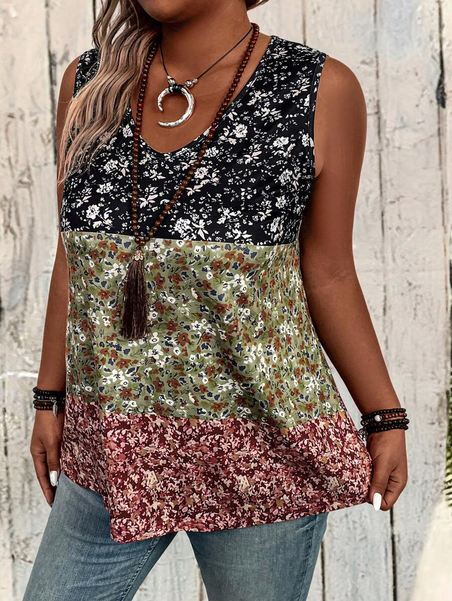 Coral Veil Sleeveless Floral Top - YOUXIZT