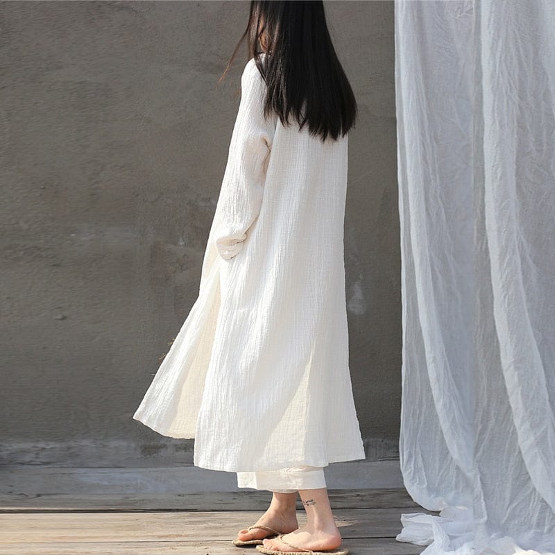 Oversized Cotton Linen Tunic Dress - YOUXIZT
