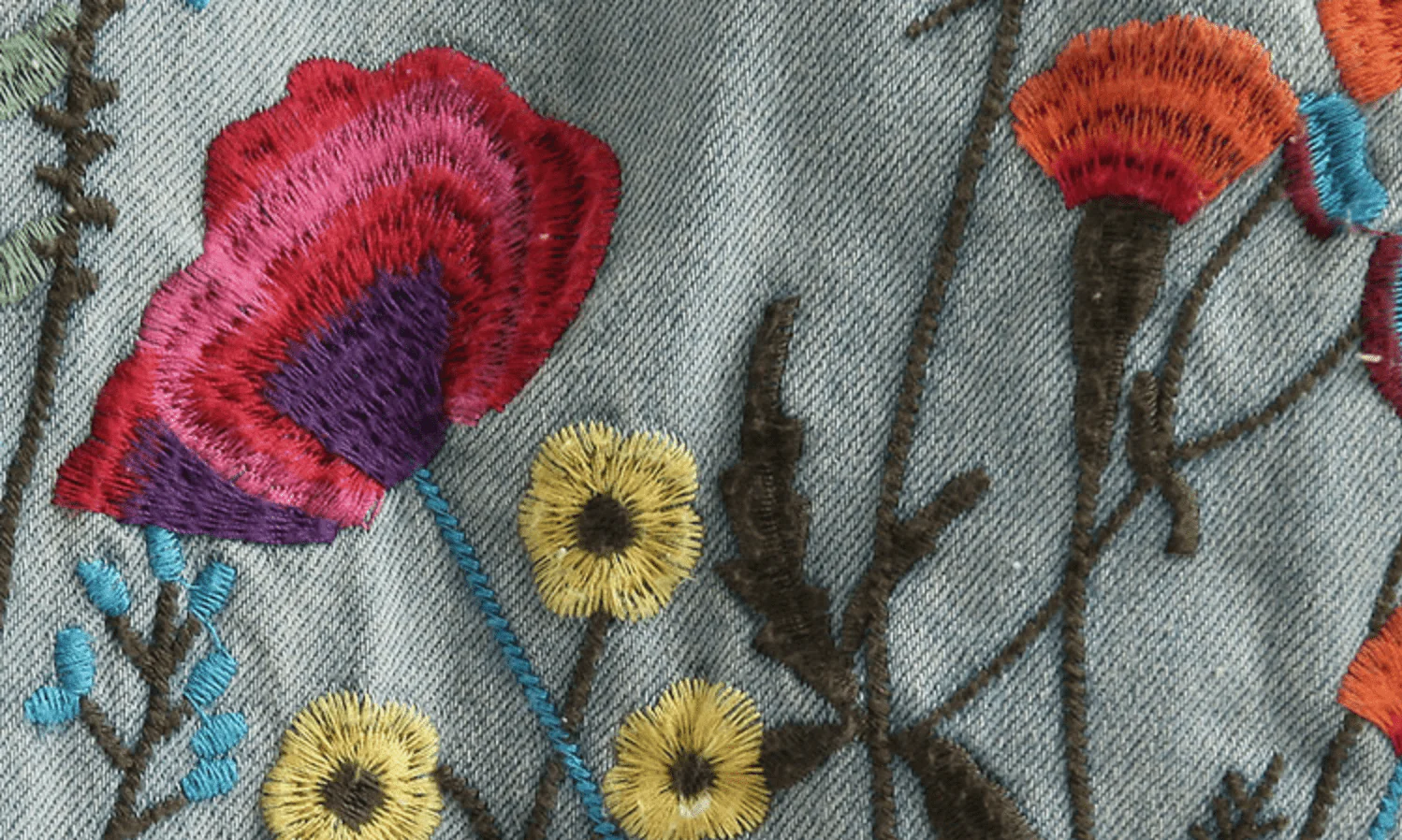 Floral Embroidered Denim Midi Skirt - YOUXIZT