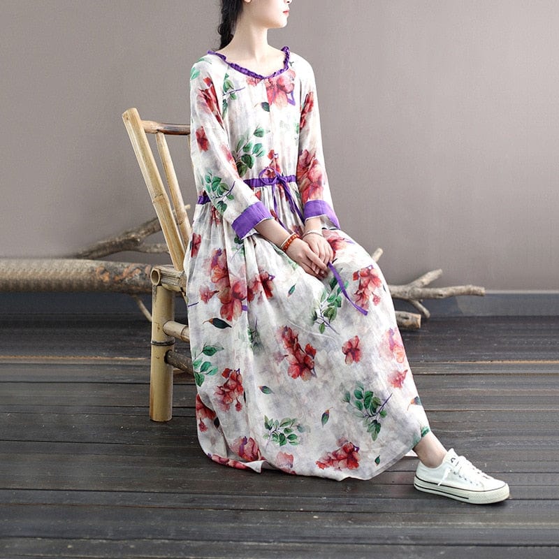 Blooming Floral Ramie Dress - VERGITR