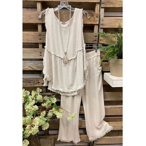 Clara Cotton Linen Tank Top + Matching Pants - YOUXIZT