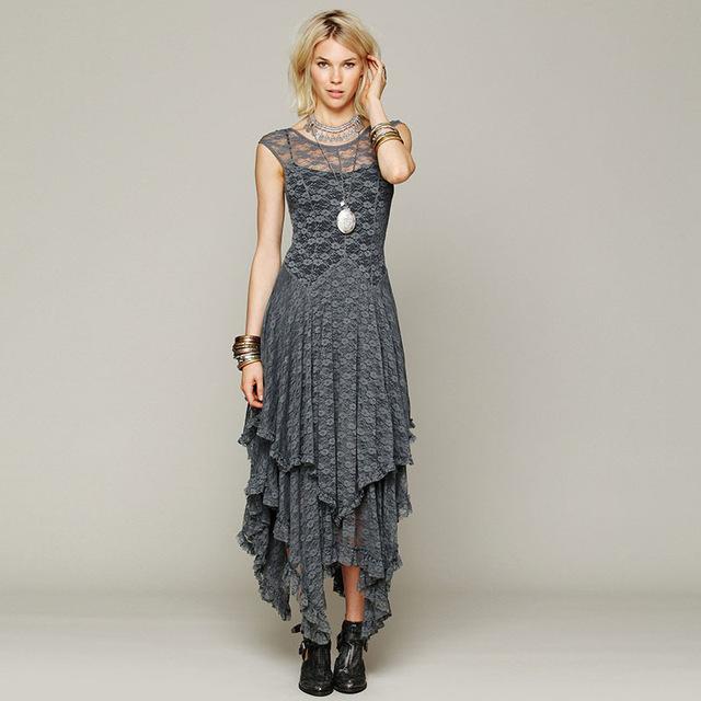 Layered Irregular Lace Bohemian Dress - VERGITR